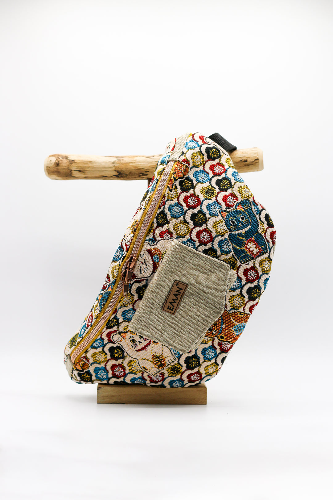 Ensemble Banane Maneki Neko - pochette friandise chien velours lin