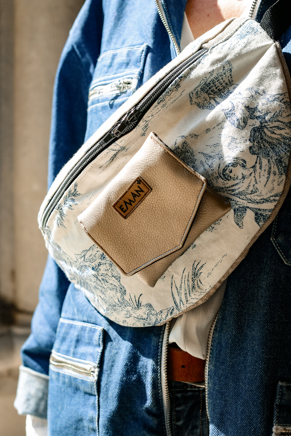 Ensemble Banane Toile de Jouy - pochette friandise chien Sable d'or