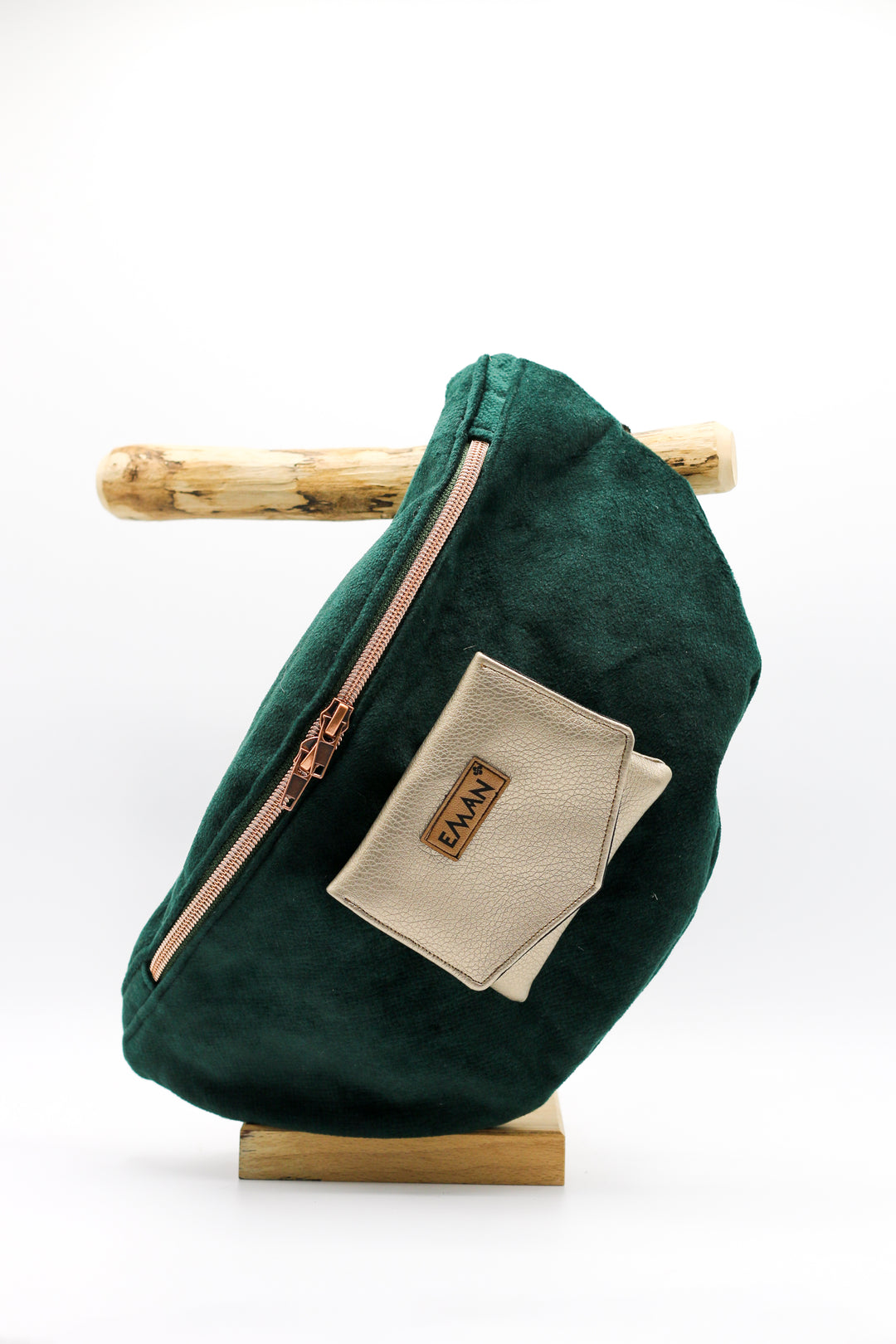 Ensemble Banane velours vert - pochette friandise chien Sable d'or