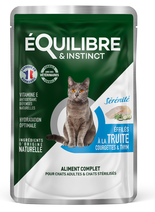 Effilé "Sérénité" pour chat 😺 à la truite, courgettes et thym 🐟 Equilibre & Instinct