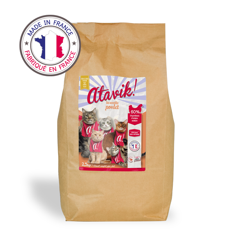 Croquettes chat sans céréales au poulet - Made in France - Atavik
