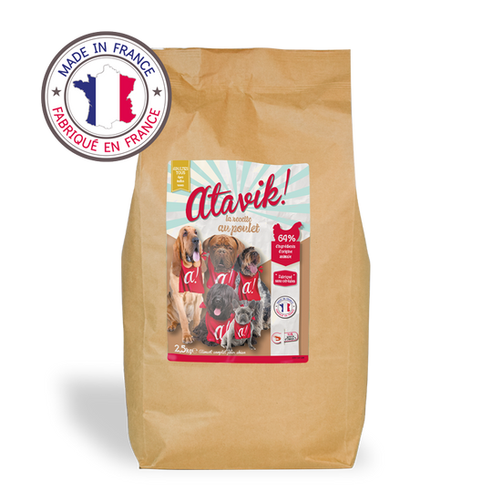 Croquettes chien sans céréales au poulet - Made in France - Atavik