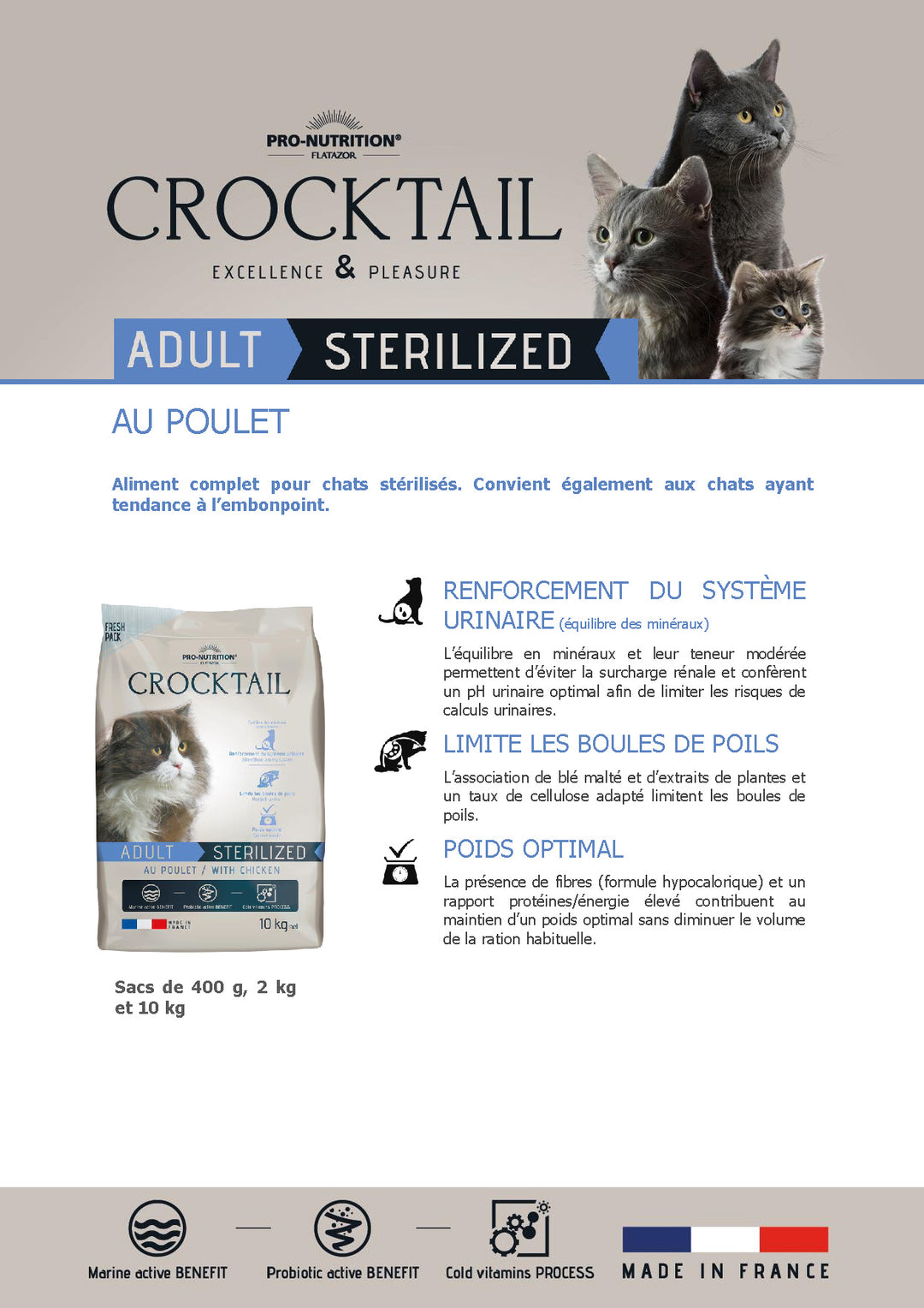 Croquettes chats stérilisés au Poulet - Crocktail Prestige