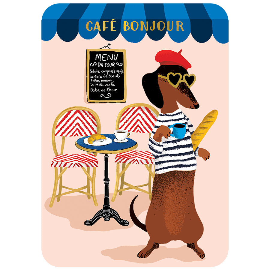carte postale café bonjour teckel