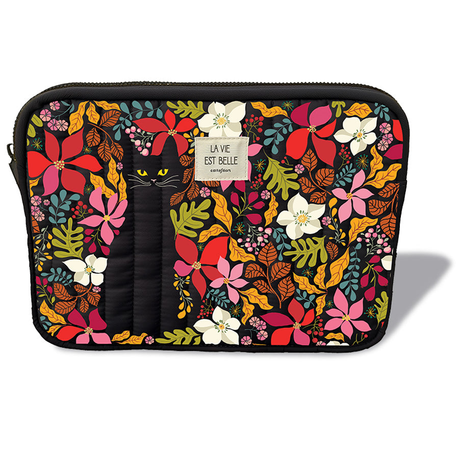 Housse ordinateur matelassée Chat noir - Cartes d'art