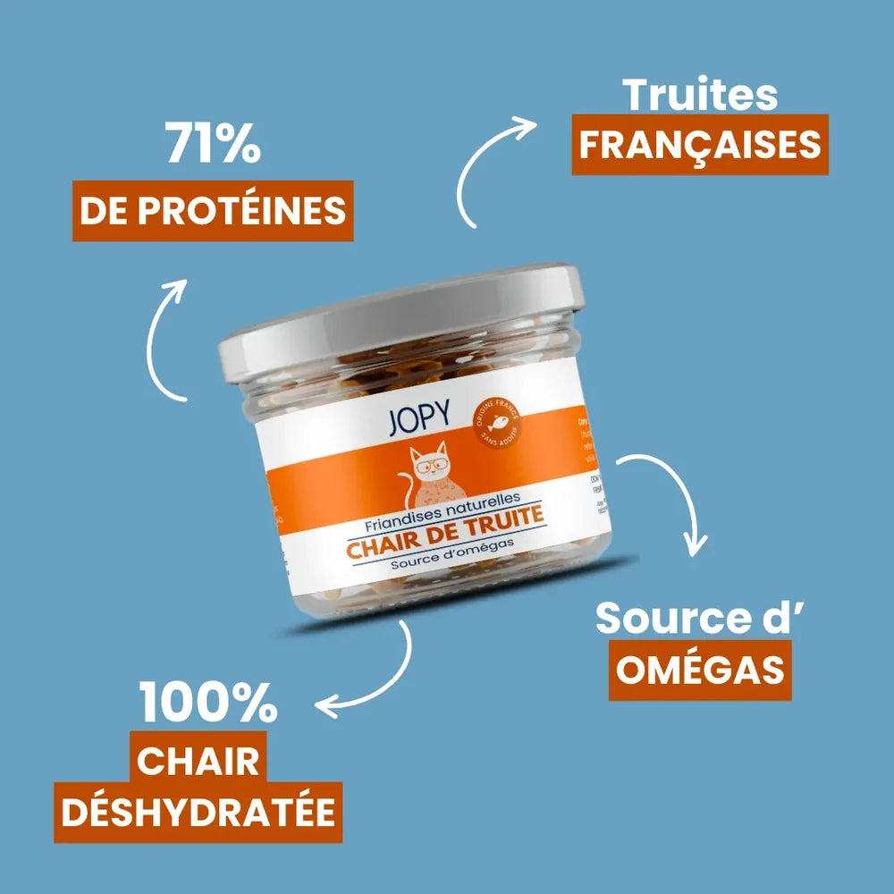 Chair de truite pour chat - friandise naturelle - JOPY