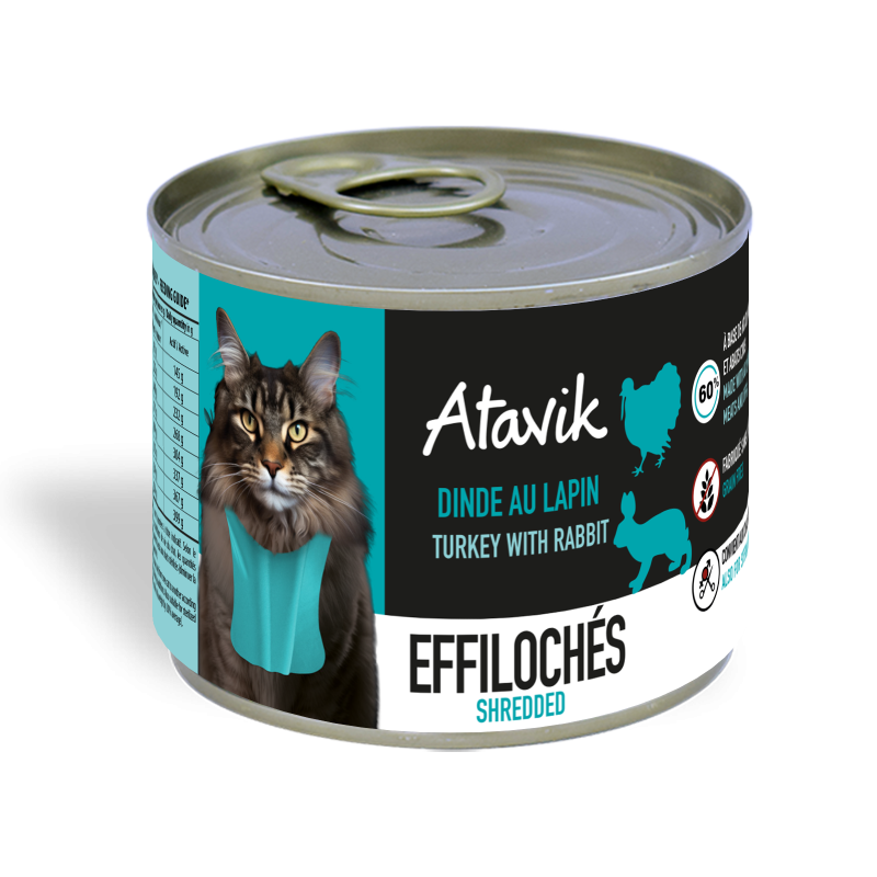 Pâtées chats effilochés Dinde Lapin - Atavik
