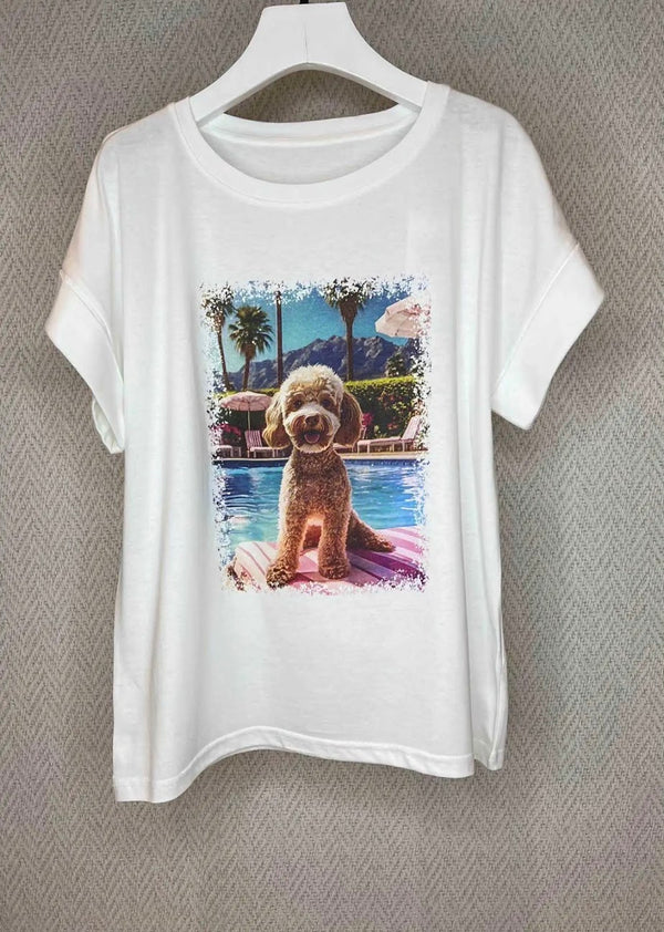 T-shirt dogmom manches courtes - Taille unique - Swimming Caniche Pool