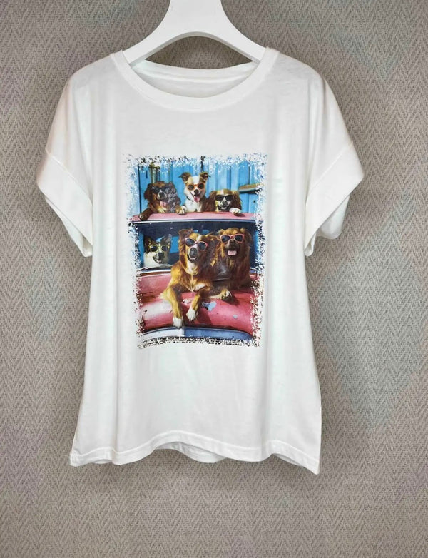 T-shirt dogmom manches courtes - Taille unique - Sun Glasses Dogs