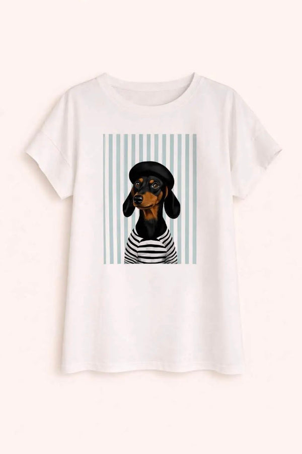 T-shirt dogmom manches courtes - Taille unique - Teckel Blue Marine