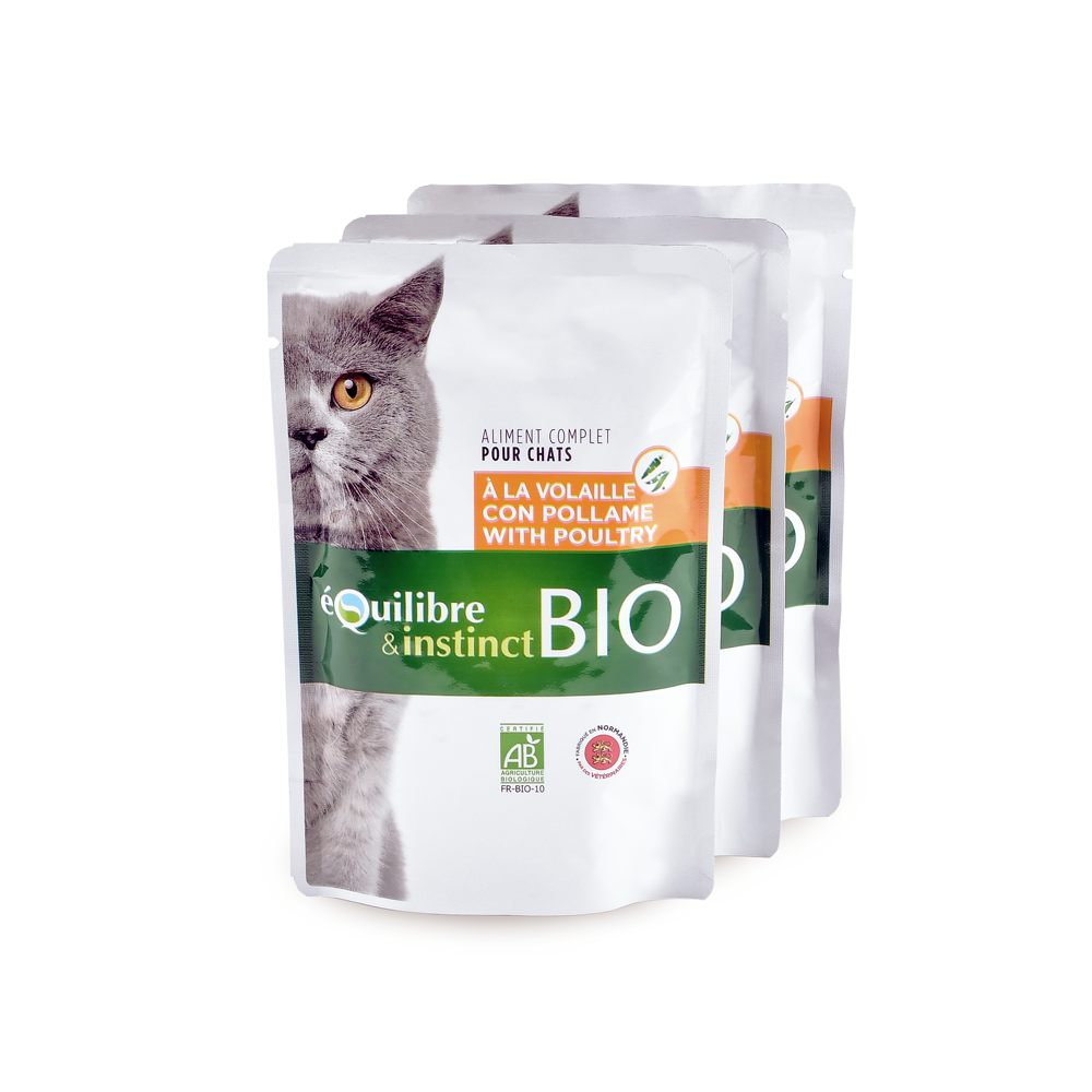 Emincés Bio Volaille🍗 pour chats - 100 gr - Equilibre & Instinct