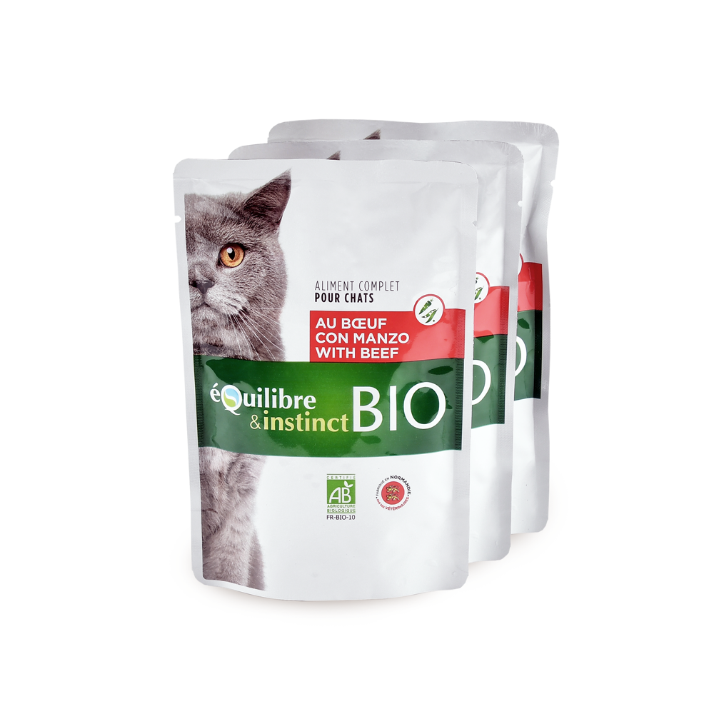 Emincés Bio au Bœuf 🐂 pour chats - 100gr - Equilibre & Instinct