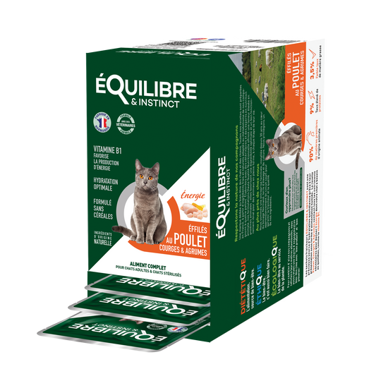 Boîte d’Effilé "Energie" pour chat 😺 au poulet, courges et agrumes 🍗🍊 - Equilibre & Instinct