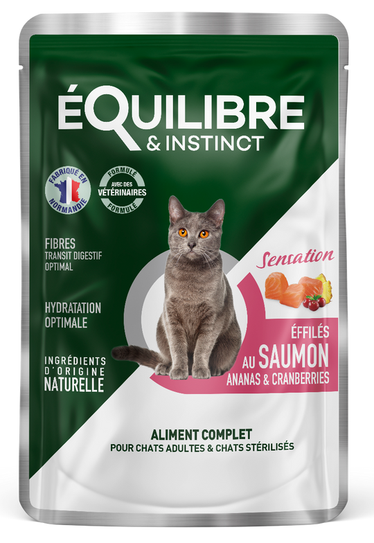 Boîte d’Effilé "Sensation" pour chat 😺 au saumon, ananas et cranberries 🐟🍍 Equilibre & Instinct