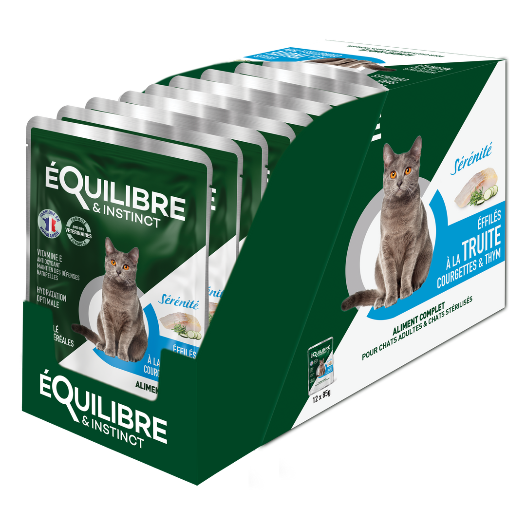 Boîte d’Effilé "Sérénité" pour chat 😺 à la truite, courgettes et thym 🐟 Equilibre & Instinct