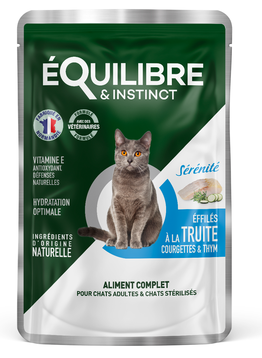 Effilé "Sérénité" pour chat 😺 à la truite, courgettes et thym 🐟 Equilibre & Instinct