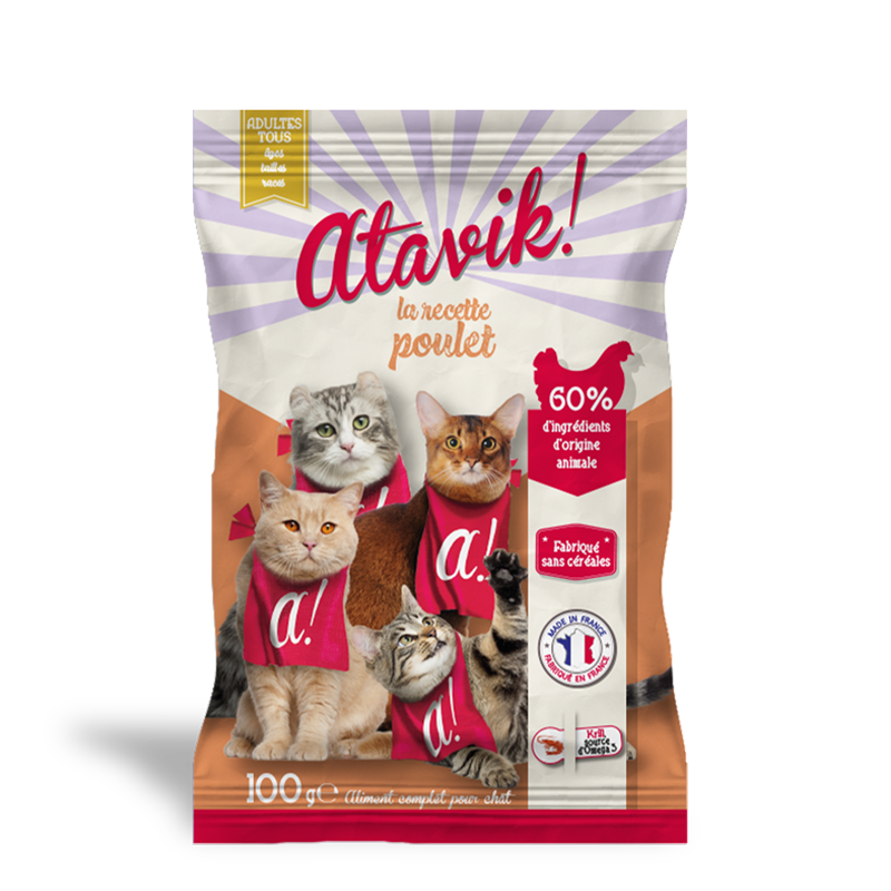 Croquettes chat sans céréales au poulet - Made in France - Atavik