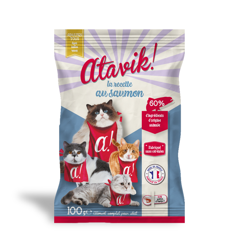 Croquettes chat sans céréales au saumon - Made in France - Atavik