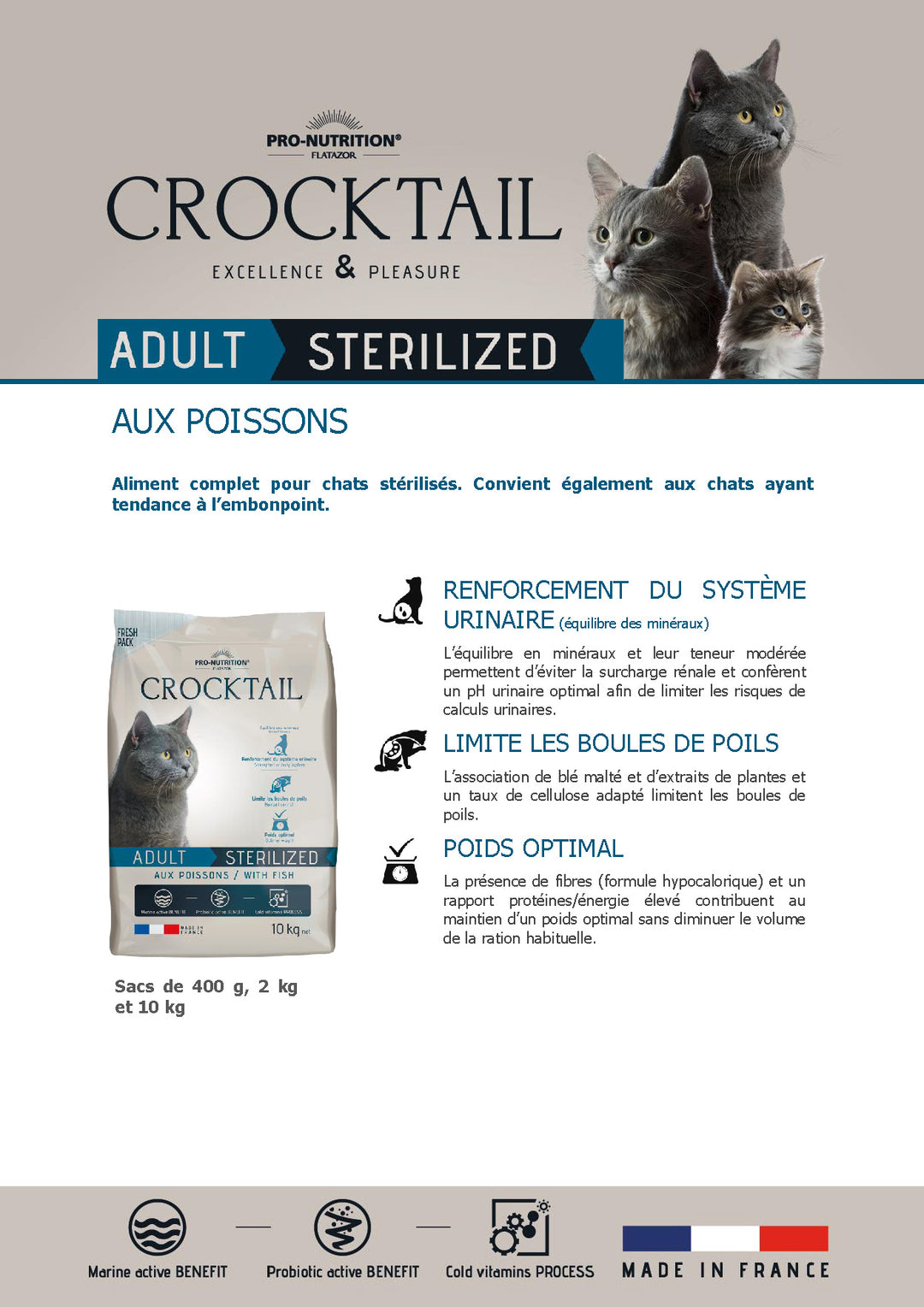 Croquettes chats stérilisés aux poissons - Crocktail Prestige