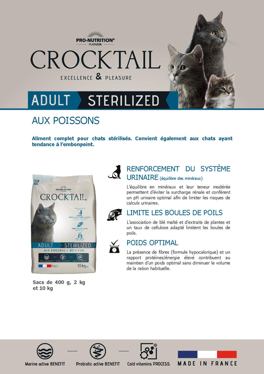 Croquettes chats stérilisés aux poissons - Crocktail Prestige